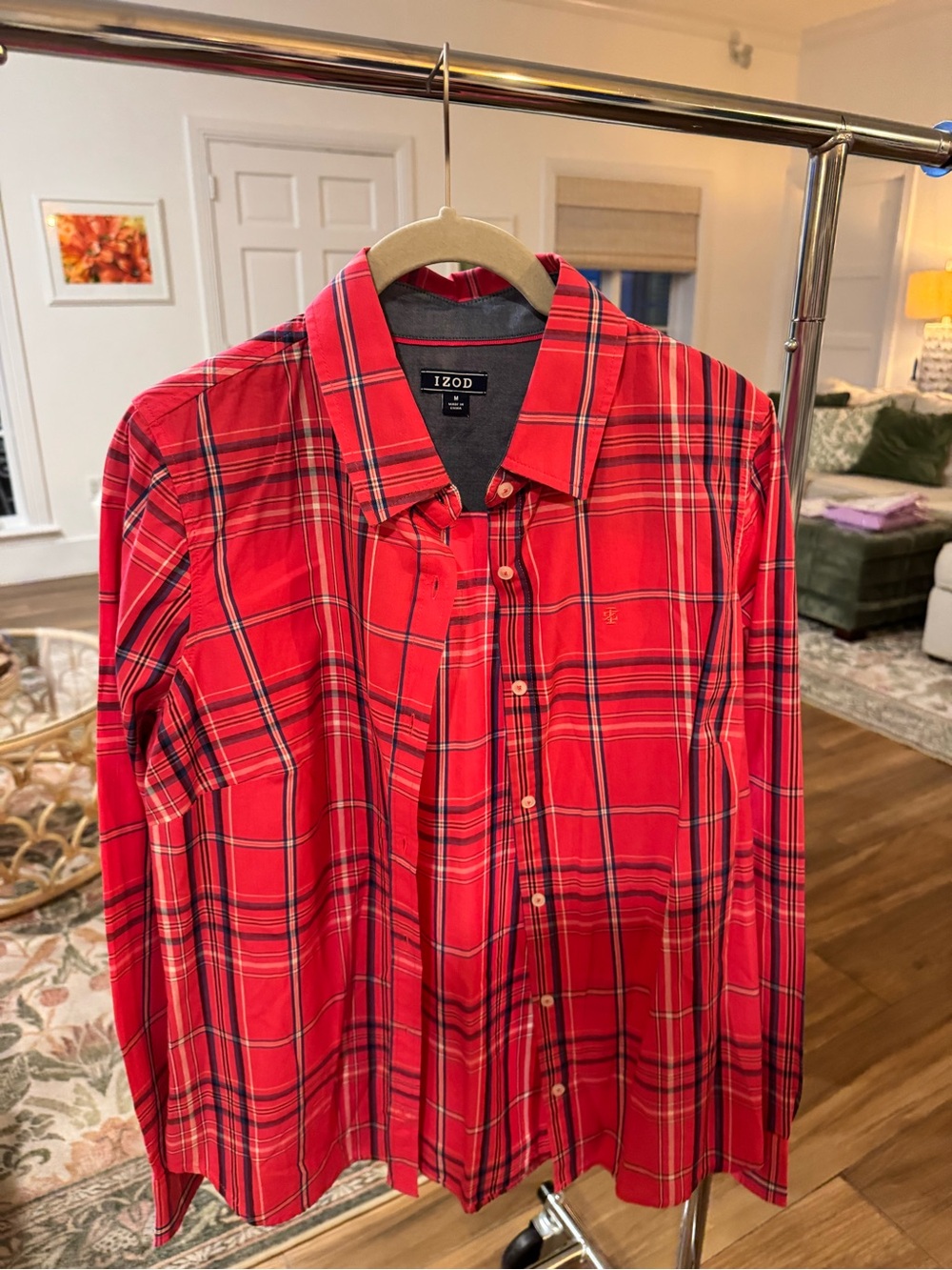 Izod Red Plaid Button-Down Shirt - Classic Collar